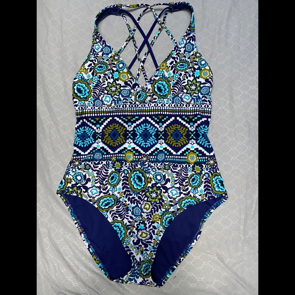Mossimo strappy floral one piece swimsuit sz L